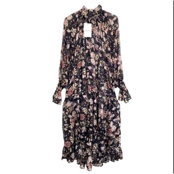 Sabina Musayev Geneva Floral Midi Dress Size XS Black Gold Metallic Sheer NWT - Picture 15 of 16